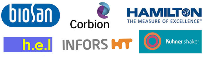 Biosan, Corbion, Hamilton, HEL Group, Infors HT, Kuhner Shaker - Logos